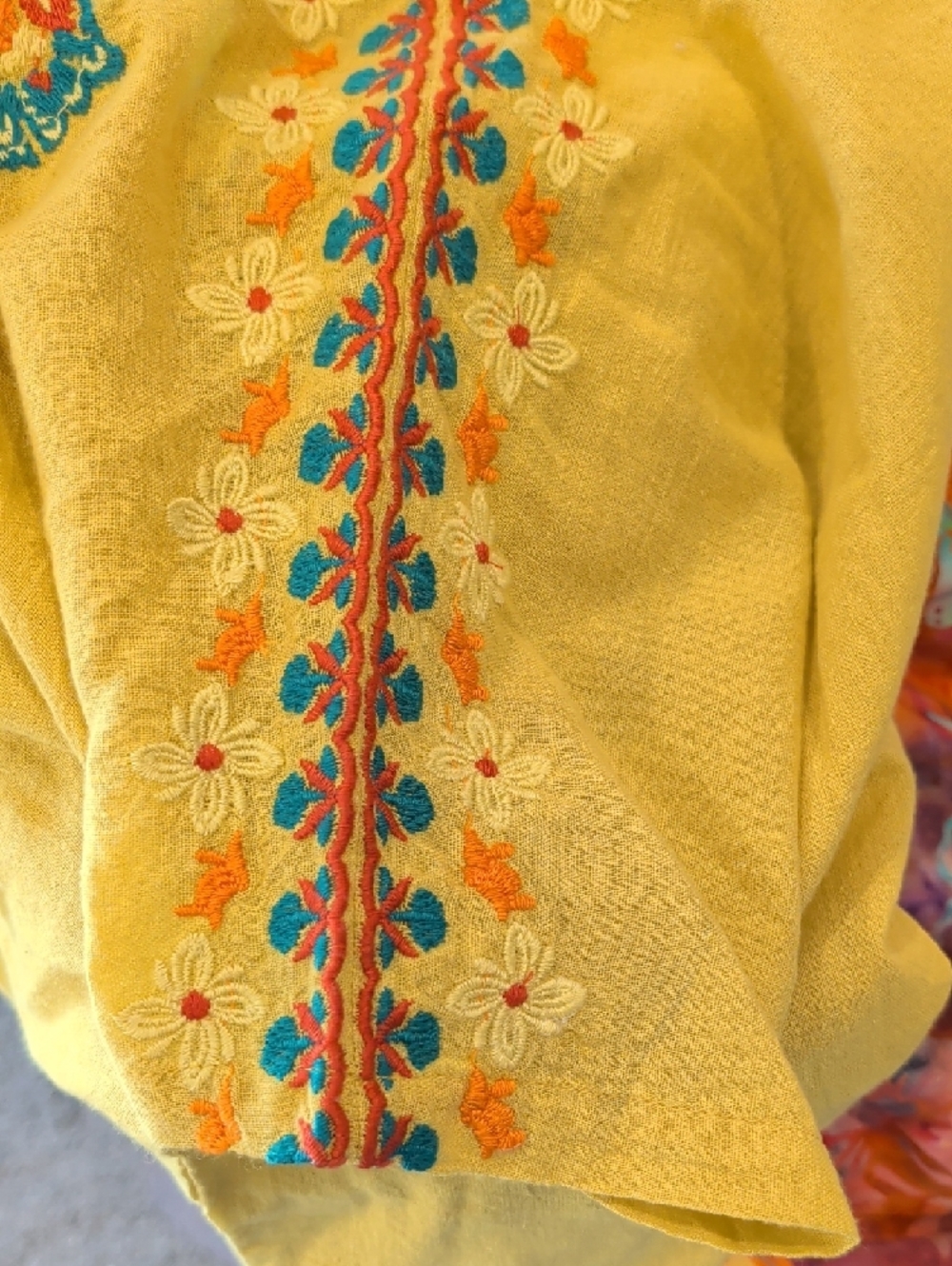 NATURAL LIFE Yellow Embroidered Peasant Blouse with Coral Tassels - Picture 3 of 3
